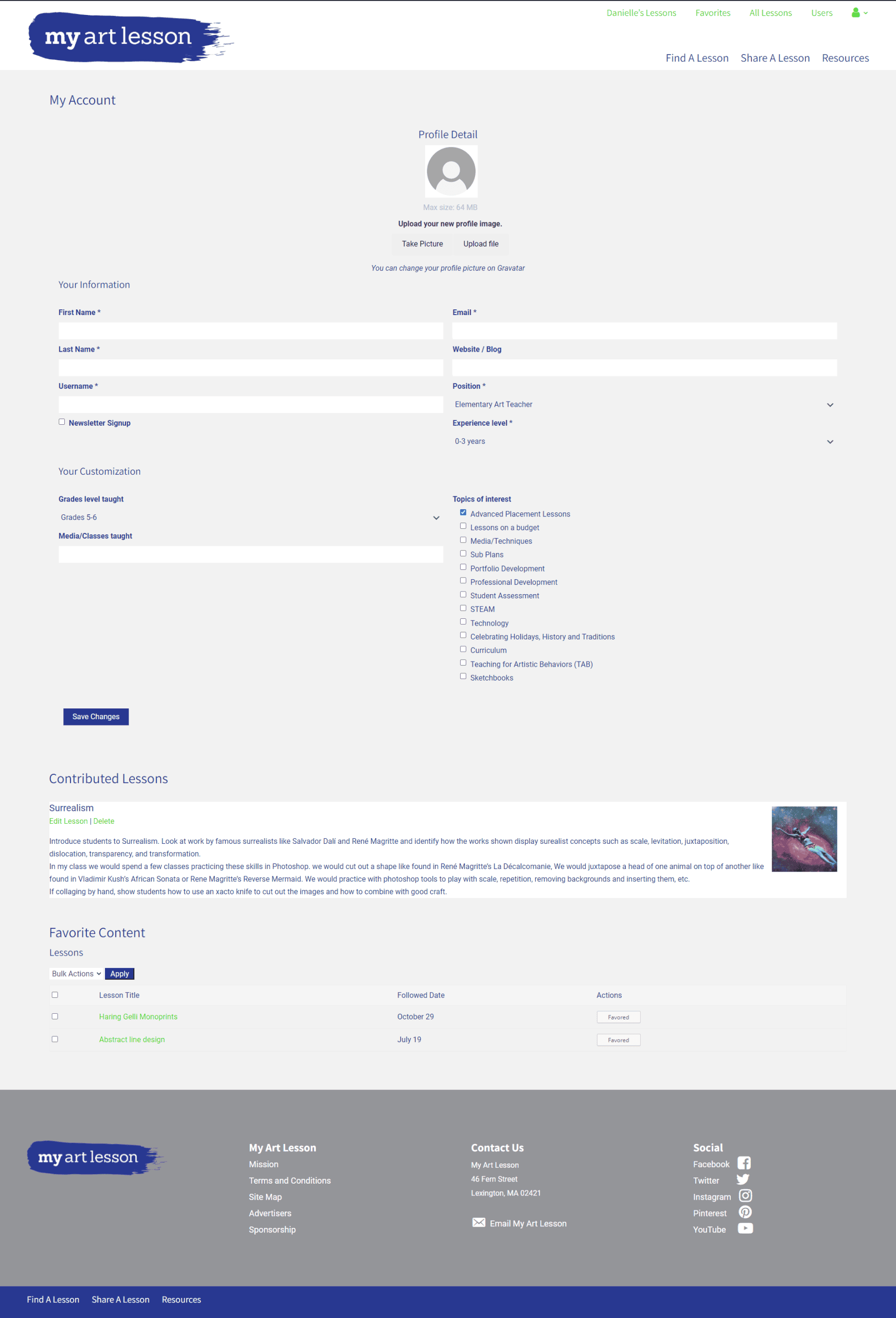 My Art Lesson user details